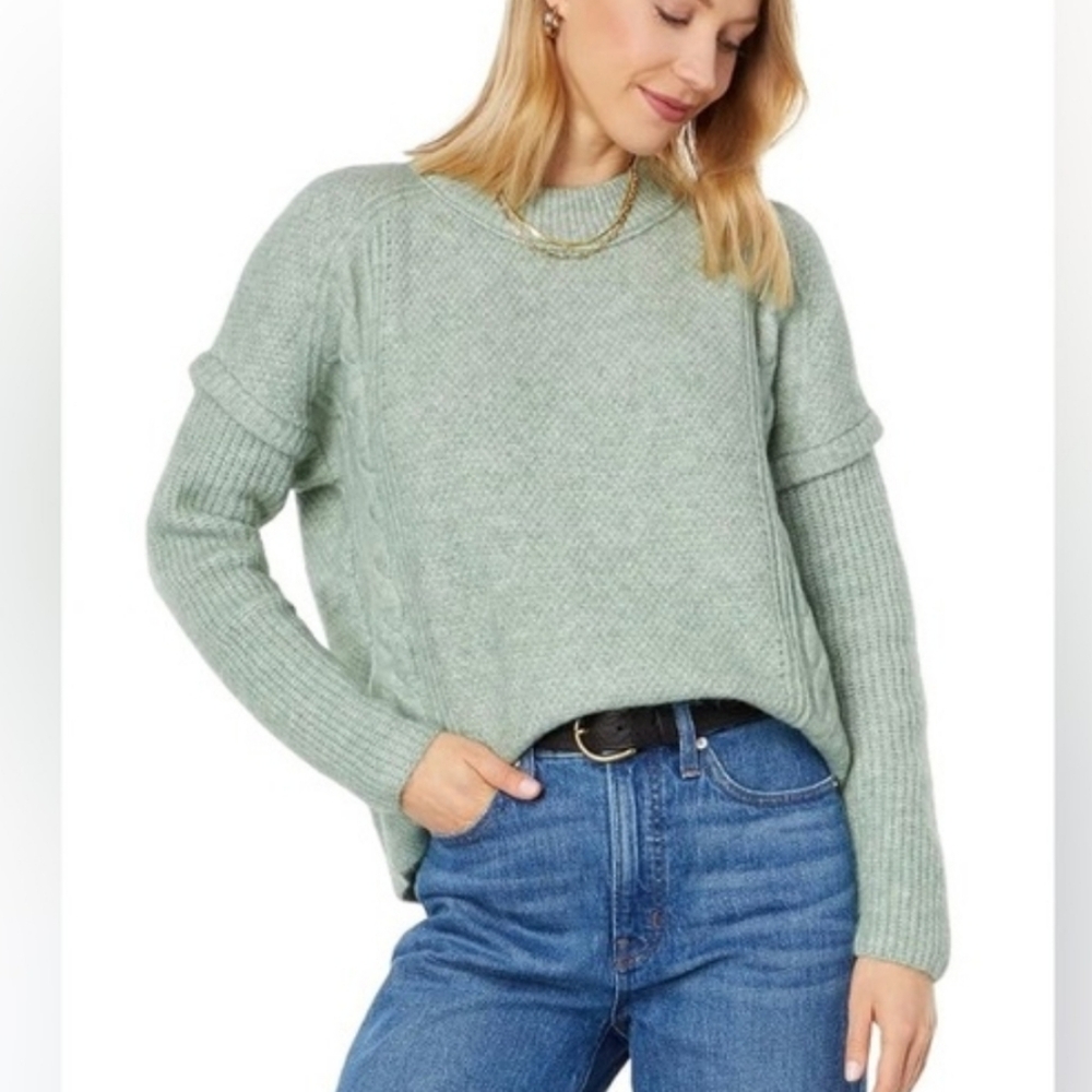 Madewell Havener Sweater Cable Knit Relaxed Fit Froste Sage‎ Alpaca Wool Small